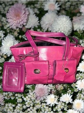 Gianni Bernini Pink Genuine Leather Handbag Set Wallet & Card Holder NWOT